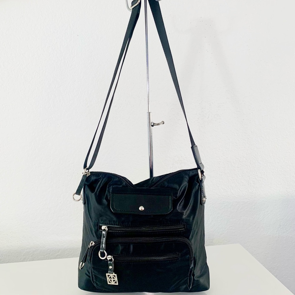 NEW Gianni Bernini Black & Purple Nylon Crossbody Bag